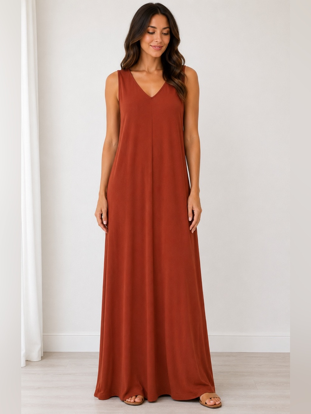 Open Edit Rust Orange Sleeveless Maxi Dress XL Minimalist Casual Boho